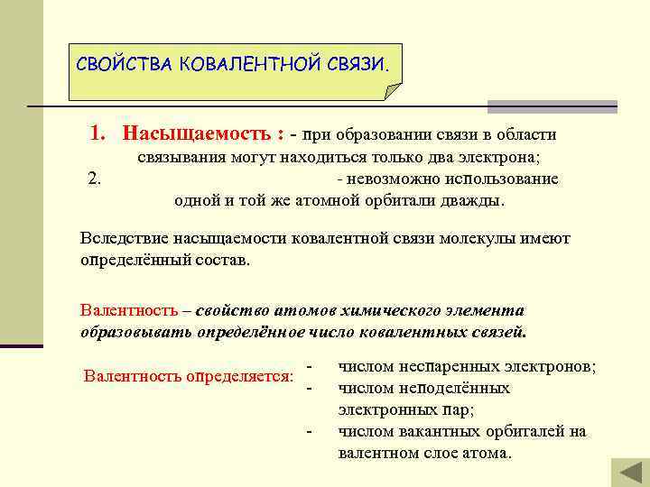 СВОЙСТВА КОВАЛЕНТНОЙ СВЯЗИ. 1. Насыщаемость : - при образовании связи в области 2. связывания