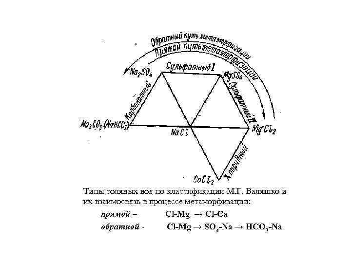 Типы соляных вод по классификации М. Г. Валяшко и их взаимосвязь в процессе метаморфизации: