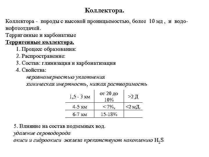 Коллектора породы с высокой проницаемостью, более 10 мд , и водо нефтеотдачей. Терригенные и