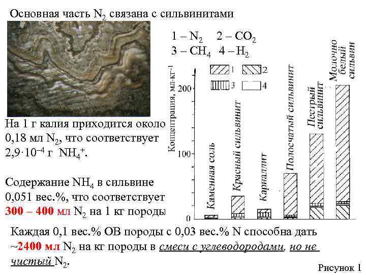 Основная часть N 2 связана с сильвинитами 1 – N 2 2 – CO