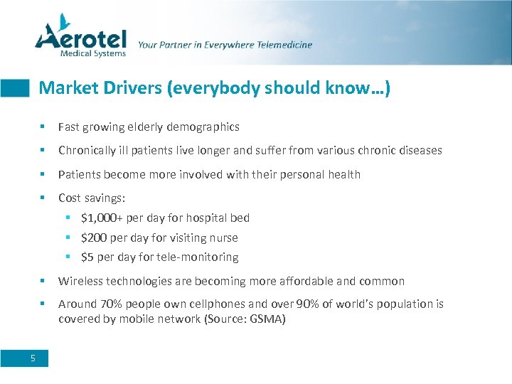 Market Drivers (everybody should know…) § Fast growing elderly demographics § Chronically ill patients