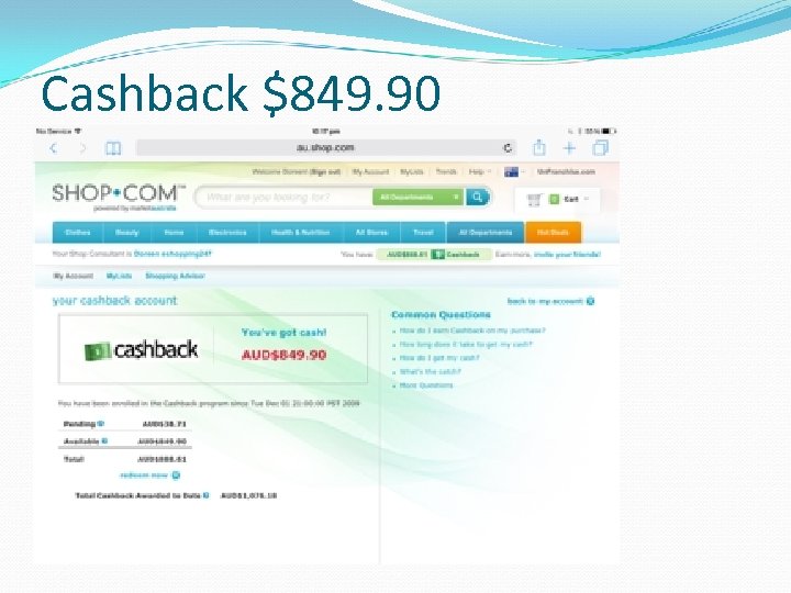 Cashback $849. 90 