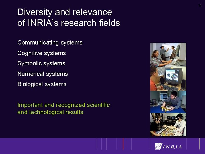 Diversity and relevance of INRIA’s research fields Communicating systems Cognitive systems Symbolic systems Numerical