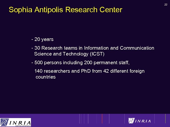 Sophia Antipolis Research Center - 20 years - 30 Research teams in Information and