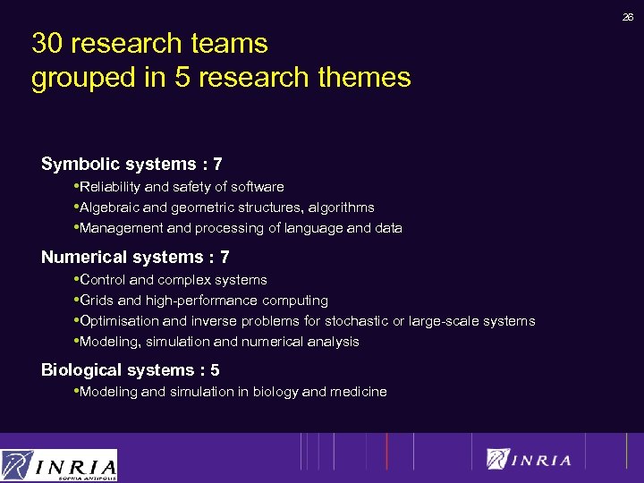 26 30 research teams grouped in 5 research themes Symbolic systems : 7 •