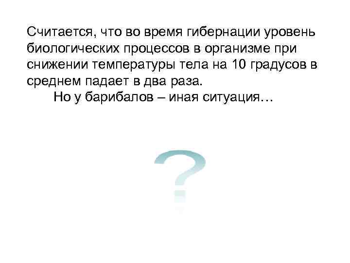 Считается, что во время гибернации уровень биологических процессов в организме при снижении температуры тела