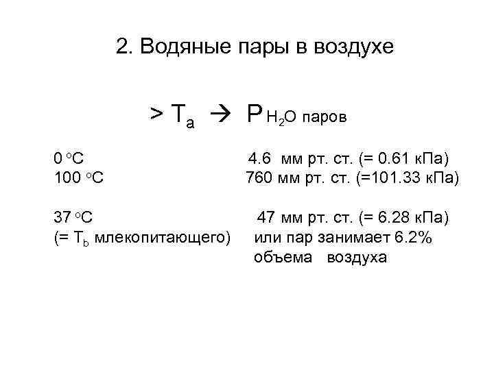 2. Водяные пары в воздухе > Ta P H 2 O паров 0 о.