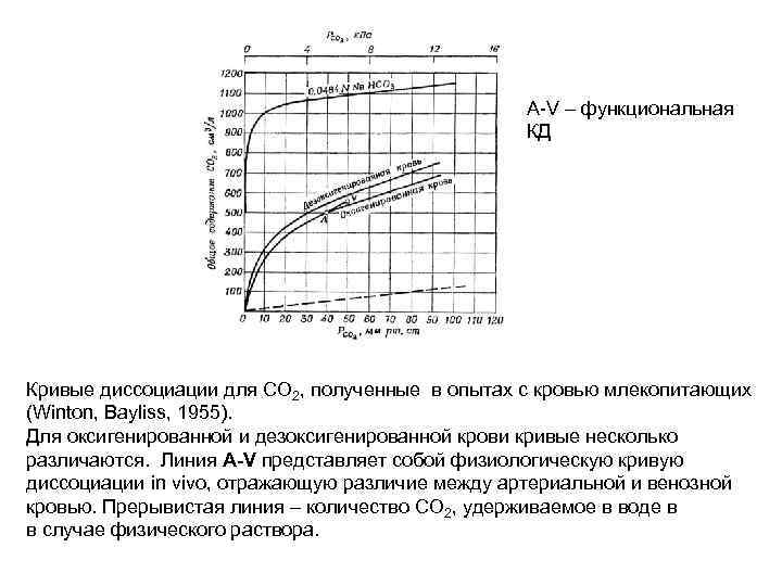 A-V – функциональная КД Кривые диссоциации для СО 2, полученные в опытах с кровью