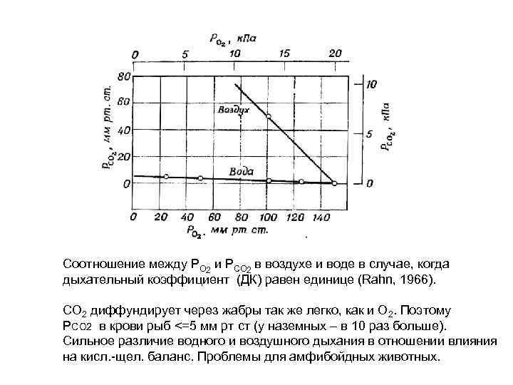 Соотношение между РО 2 и РСО 2 в воздухе и воде в случае, когда