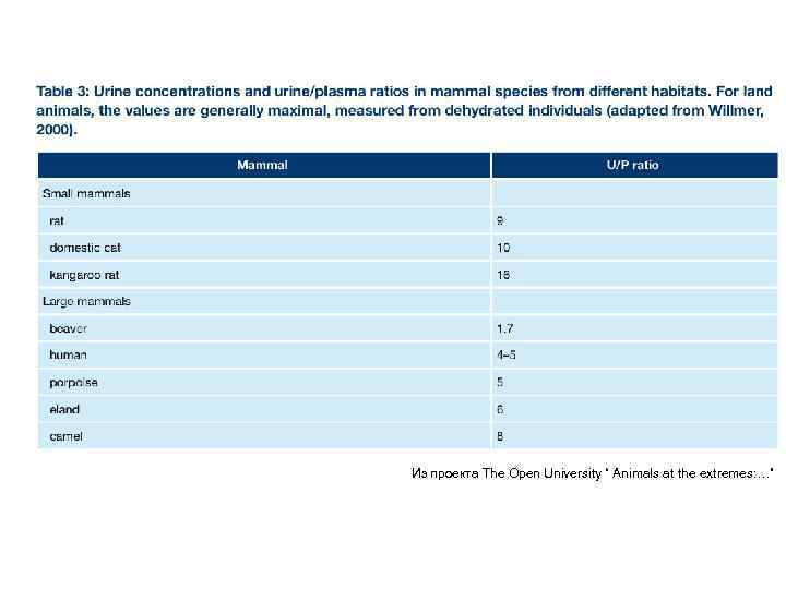 Из проекта The Open University “ Animals at the extremes: …” 