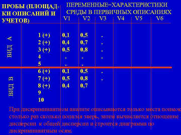 ВИД B ВИД А ПРОБЫ (ПЛОЩАД- ПЕРЕМЕННЫЕ=ХАРАКТЕРИСТИКИ СРЕДЫ В ПЕРВИЧНЫХ ОПИСАНИЯХ КИ ОПИСАНИЙ И
