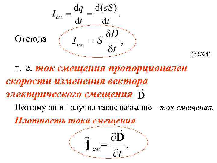 Отсюда (23. 2. 4) т. е. ток смещения пропорционален скорости изменения вектора электрического смещения