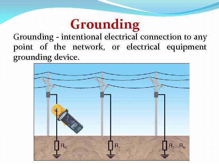 Grounding - intentional electrical connection to any point of the network, or electrical equipment