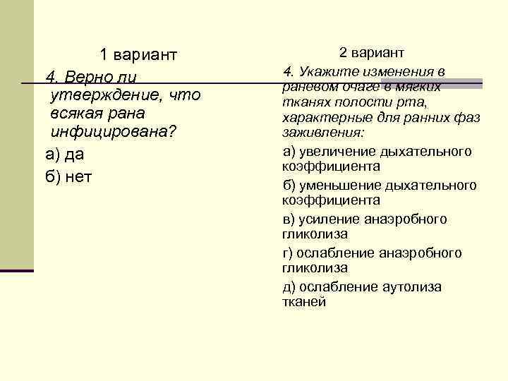 1 вариант 4. Верно ли утверждение, что всякая рана инфицирована? а) да б) нет