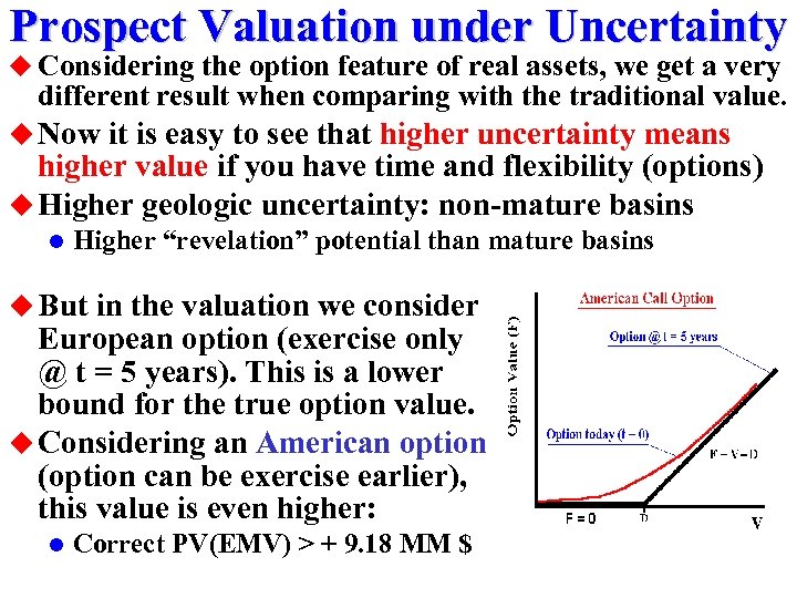 Prospect Valuation under Uncertainty u Considering the option feature of real assets, we get