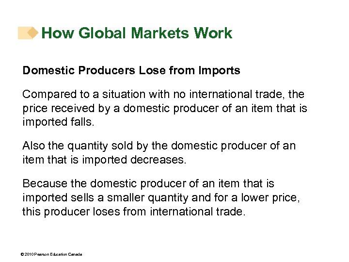 How Global Markets Work Domestic Producers Lose from Imports Compared to a situation with