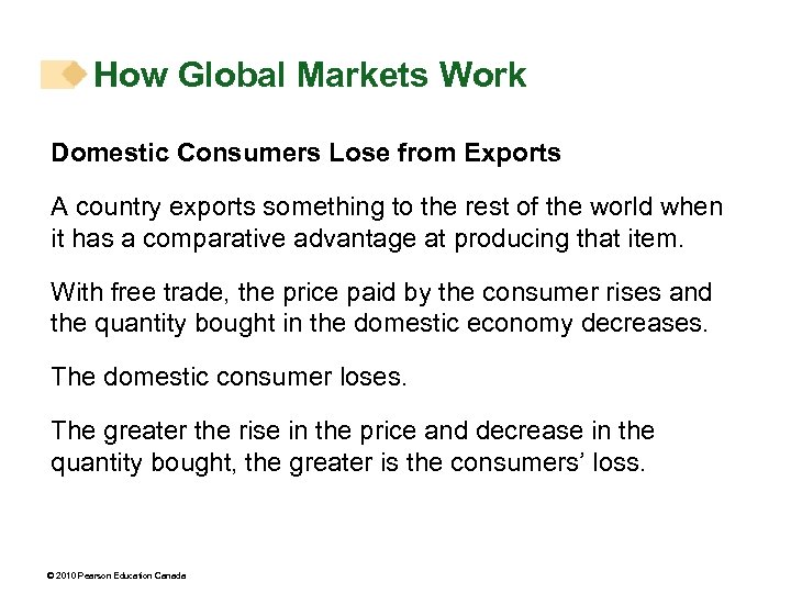 How Global Markets Work Domestic Consumers Lose from Exports A country exports something to