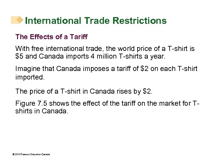 International Trade Restrictions The Effects of a Tariff With free international trade, the world