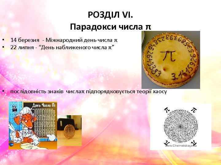 РОЗДІЛ VІ. Парадокси числа π • 14 березня - Міжнародний день числа π •