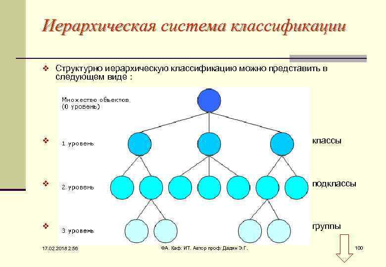Иерархическая система классификации v Структурно иерархическую классификацию можно представить в следующем виде : v