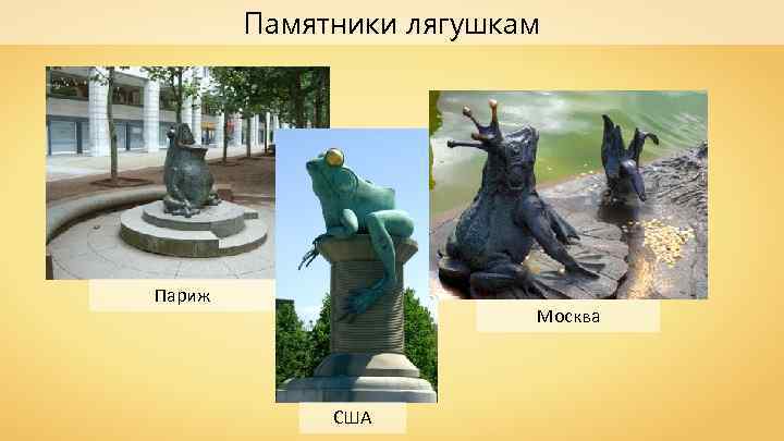Памятники лягушкам Париж Москва США 