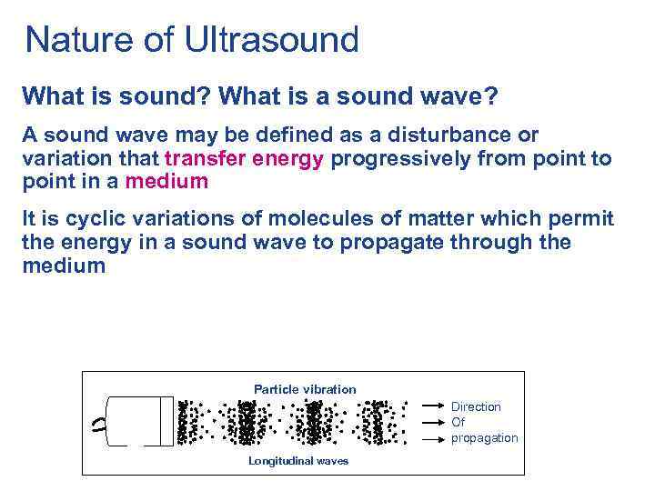 Nature of Ultrasound What is sound? What is a sound wave? A sound wave