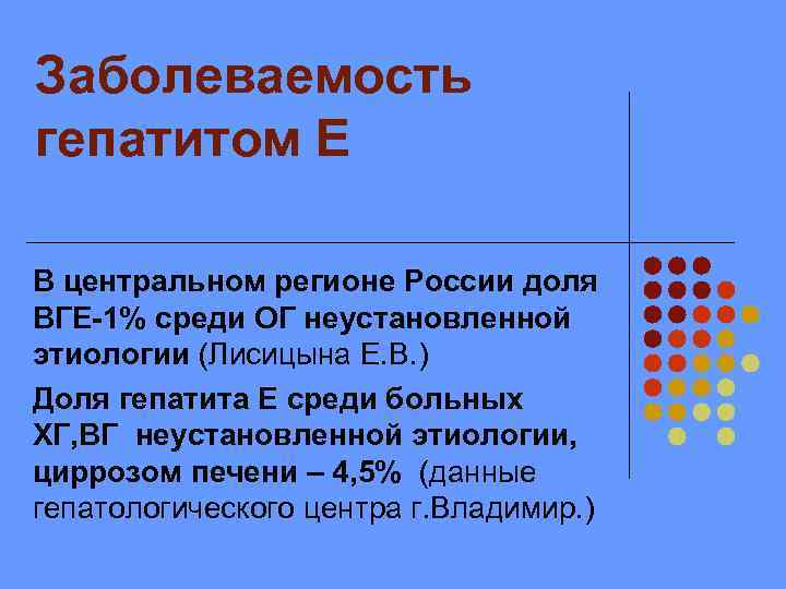 Заболеваемость гепатитом Е В центральном регионе России доля ВГЕ-1% среди ОГ неустановленной этиологии (Лисицына