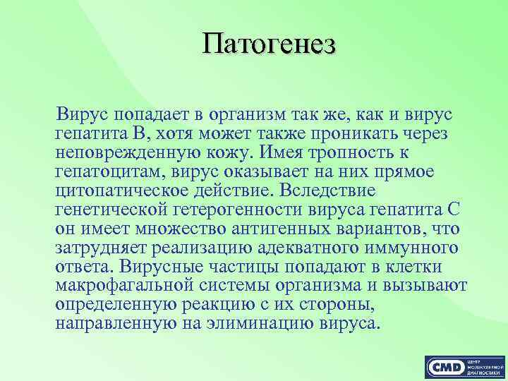 Патогенез Вирус попадает в организм так же, как и вирус гепатита В, хотя может