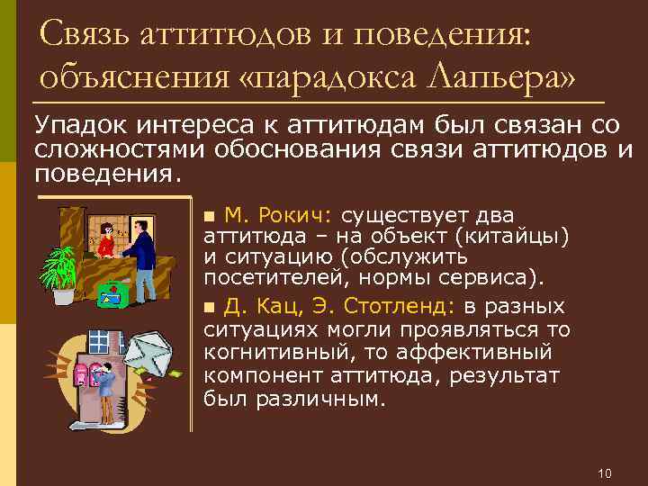 Связь аттитюдов и поведения: объяснения «парадокса Лапьера» Упадок интереса к аттитюдам был связан со
