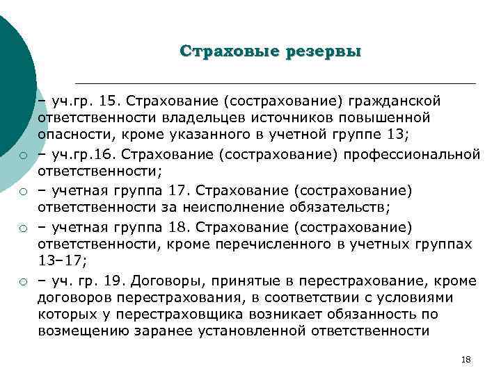 Страховые резервы ¡ ¡ ¡ – уч. гр. 15. Страхование (сострахование) гражданской ответственности владельцев