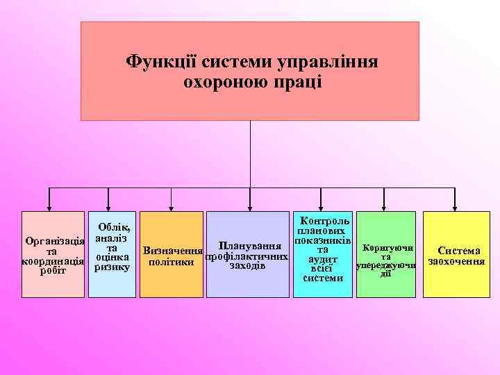 Функції системи управління охороною праці Облік, Організація аналіз та та оцінка координація ризику робіт