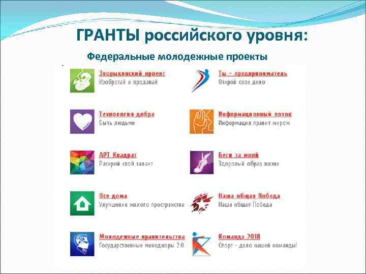 ГРАНТЫ российского уровня: Федеральные молодежные проекты 