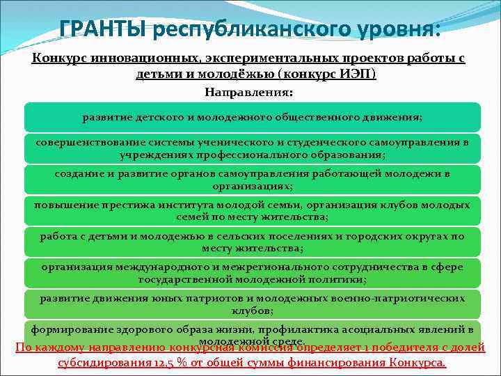 ГРАНТЫ республиканского уровня: Конкурс инновационных, экспериментальных проектов работы с детьми и молодёжью (конкурс ИЭП)