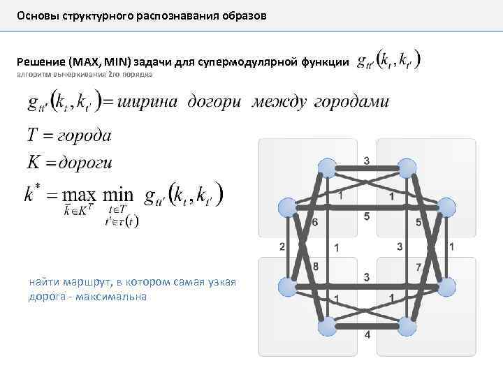 Основы структурного распознавания образов Решение (MAX, MIN) задачи для супермодулярной функции алгоритм вычеркивания 2