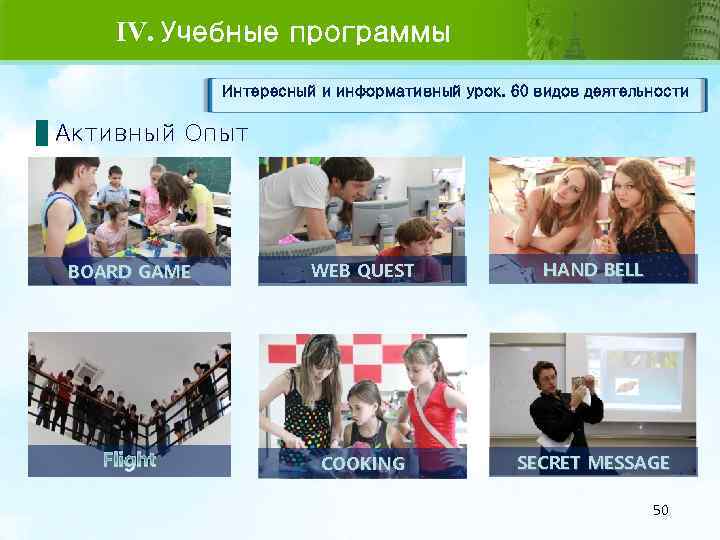 IV. Учебные программы Интересный и информативный урок. 60 видов деятельности Активный Опыт BOARD GAME