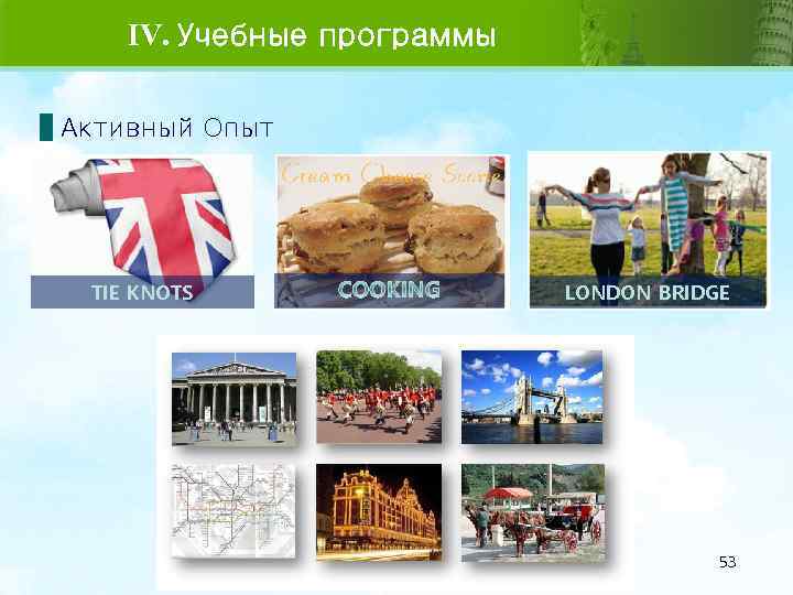 IV. Учебные программы Активный Опыт TIE KNOTS LONDON BRIDGE 53 