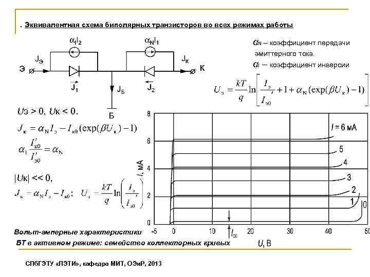 . Эквивалентная схема биполярных транзисторов во всех режимах работы αN – коэффициент передачи эмиттерного