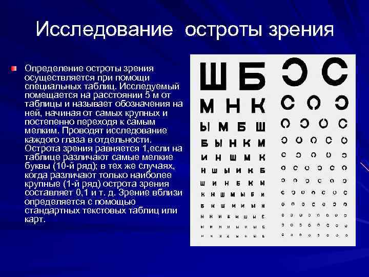 Что означает зрение 1. Острота зрения определяется. Исследование остроты зрения. Определение остроты зрени. Исследование остроты зрения с помощью таблиц.
