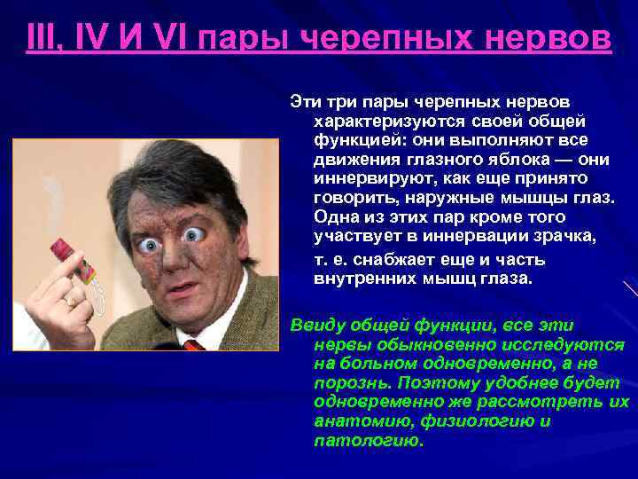 III, IV И VI пары черепных нервов Эти три пары черепных нервов характеризуются своей
