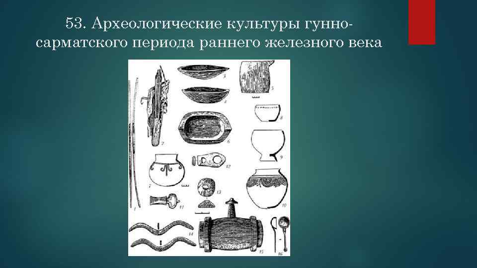 53. Археологические культуры гунносарматского периода раннего железного века 