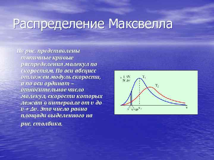 Распределение Максвелла На рис. представлены типичные кривые распределения молекул по скоростям. По оси абсцисс