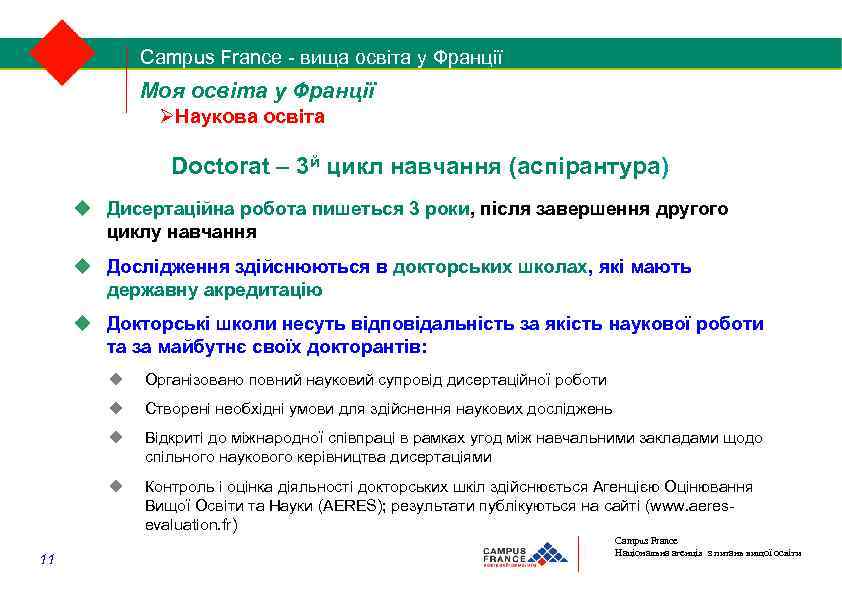 Campus France - вища освіта у Франції 1/2 Моя освіта у Франції Наукова освіта