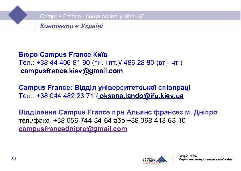Campus France - вища освіта у Франції Контакти в Україні Бюро Campus France Київ