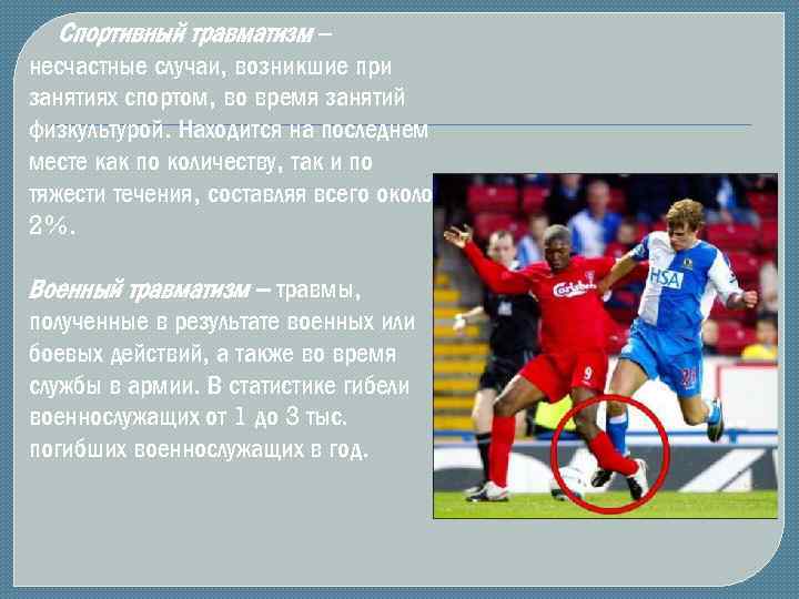 Спортивный травматизм – несчастные случаи, возникшие при занятиях спортом, во время занятий физкультурой. Находится