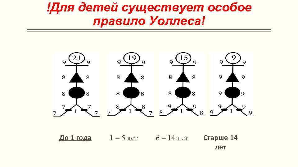 !Для детей существует особое правило Уоллеса! До 1 года 1 – 5 лет 6