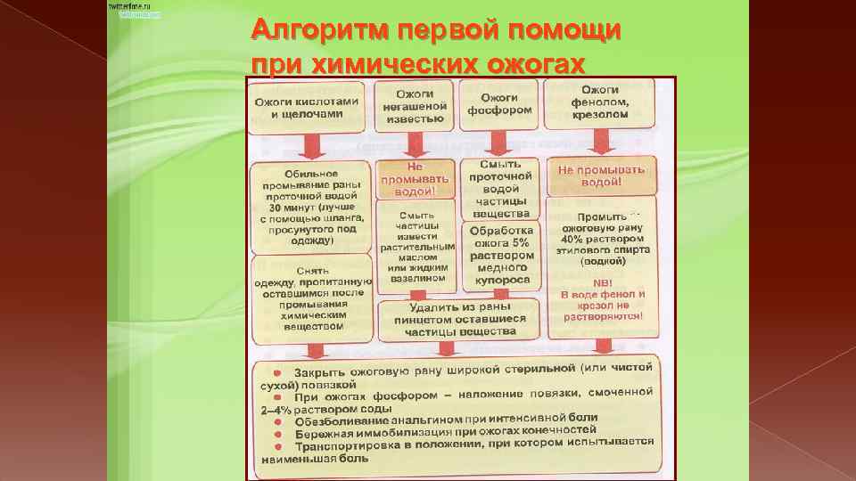 Алгоритм первой помощи при химических ожогах 