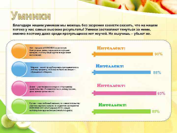 Умники Благодаря нашим умникам мы можешь без зазрения совести сказать, что на нашем потоке