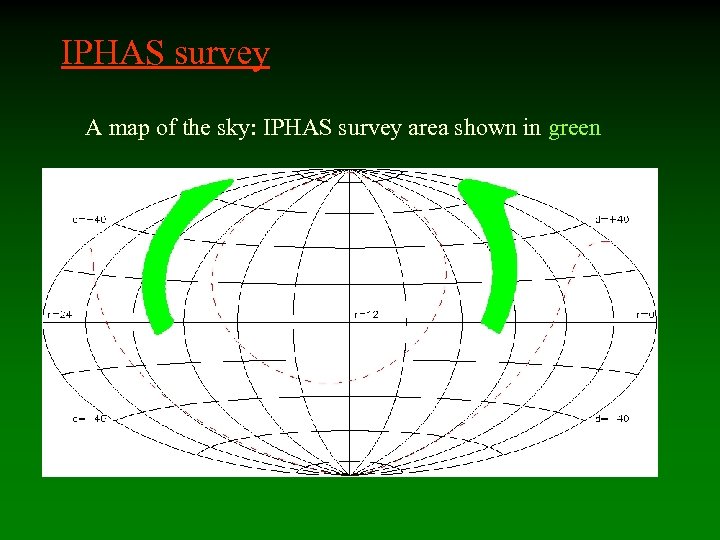 IPHAS survey A map of the sky: IPHAS survey area shown in green 