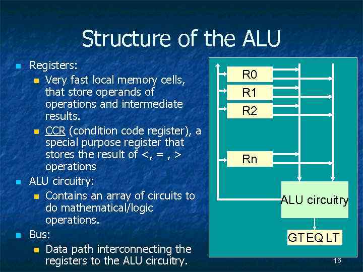 Structure of the ALU n n n Registers: n Very fast local memory cells,