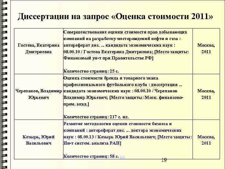 Диссертации на запрос «Оценка стоимости 2011» Совершенствование оценки стоимости прав добывающих компаний на разработку